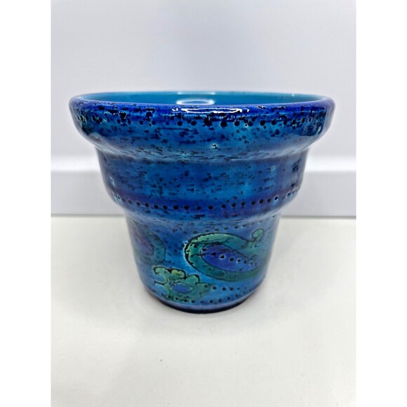 Vtg Bitossi Rimini Blue Planter Cachepot Paisley Rosenthal Netter Aldo Londi - Picture 1 of 10
